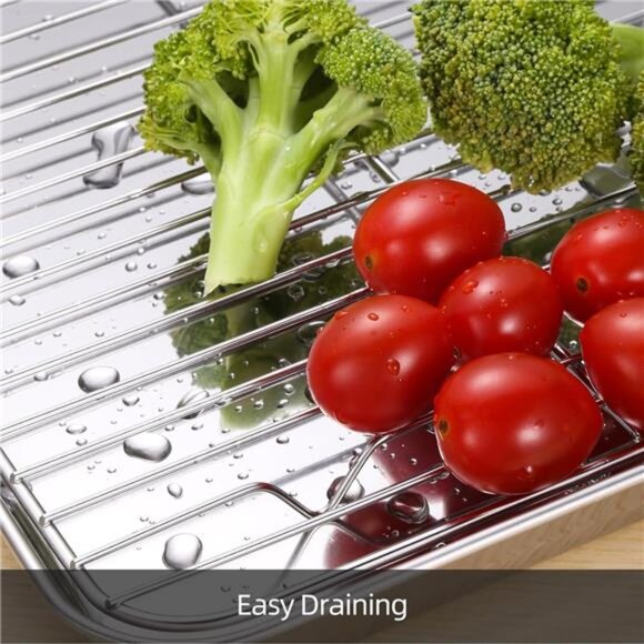 Baking Sheet with Cooling Rack Set of 6, 3 Premium Stainless Steel Cookie - Picture 4 of 7